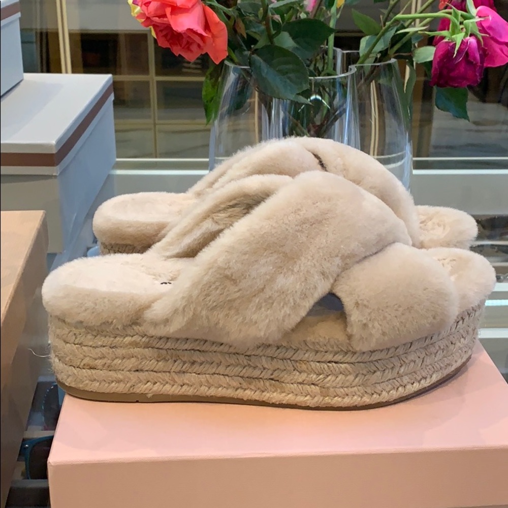 Shearling Miu Miu Espadrille Fur Slides - image 2